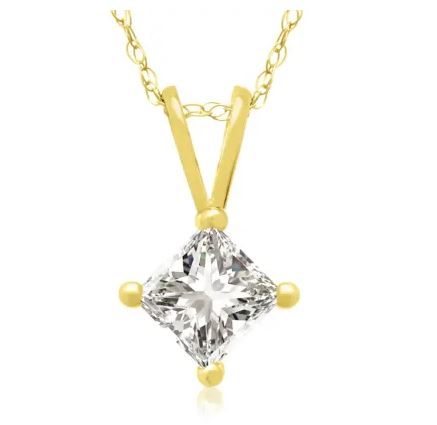 14k Yellow Gold Princess Diamond Pendant