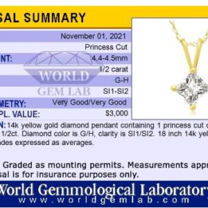 14k Yellow Gold Princess Diamond Pendant
