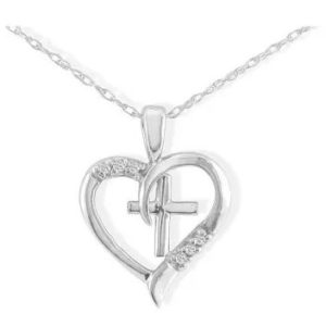 Cross Diamond Heart Necklace In 1.4 Karat Gold