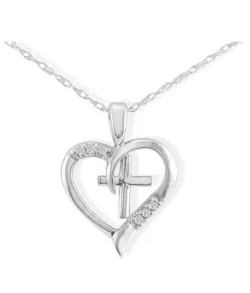 Cross Diamond Heart Necklace In 1.4 Karat Gold