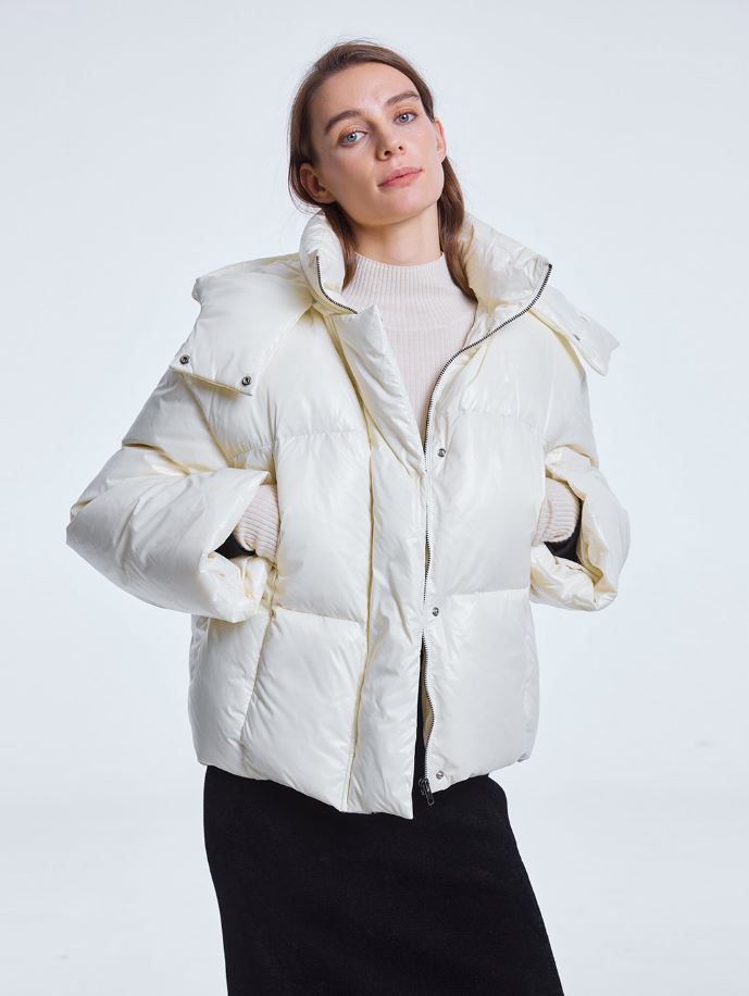 High Collar Cropped Hooded Puffer Jacket