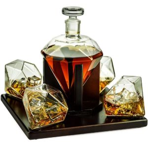Diamond Decanter Set With Tray And 4 Glasses
