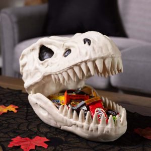 7.5″ T-Rex Skull Halloween Candy Bowl Decoration