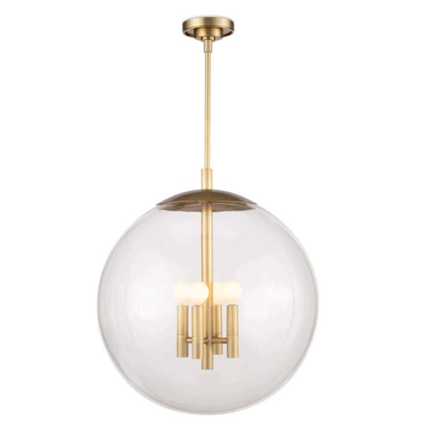 Large Clear Glass Globe Pendant With Natural Brass Frame