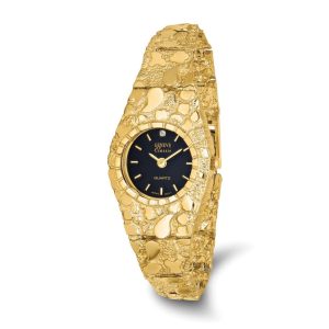 10K Yellow Gold Ladies Black 22mm Dial Nugget Watch