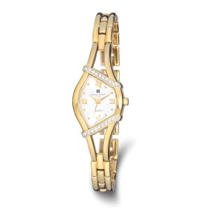 Charles Hubert Ladies Gold-finish Crystal Bezel Watch