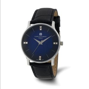 Charles Hubert Mens Stainless Steel Blue Dial Leather Watch