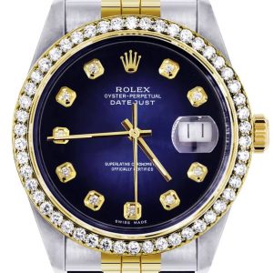 Diamond Gold Rolex Blue Dial Watch