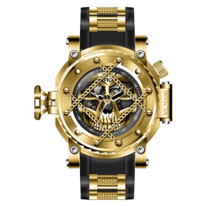 Invicta Men's Watch - Gold Tone and Black Skull Dial