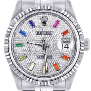 Womens Rolex Datejust Watch | Color Baguettes Diamond Dial