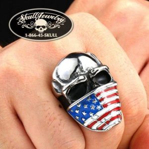 Red, White & Blue American Flag Skull Ring